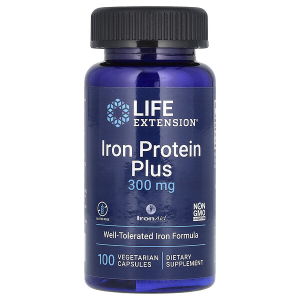 Железо Протеин Плюс - 300 мг - 100 растительных капсул - Life Extension Life Extension