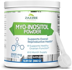 Zazzee Myo-Inositol Powder, 6 Month Supply, 183 Servings, 2000 mg per Serving, Free Scoop for Exact Dosage, 12.91 Ounces, 100% Pure, All-Natural Fertility and Reproductive Support, Vegan, Non-GMO Zazzee