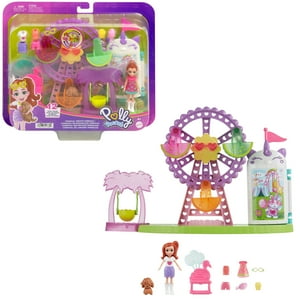 Polly Pocket Tropical Treats Carnival Playset, 3-inch Lila Doll, 1 Pet, 10 Accessories, Ferris Wheel Polly Pocket