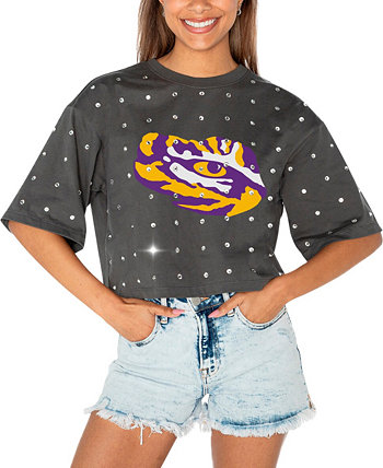 Женская короткая хлопковая футболка со стразами LSU Tigers Go Time, серого цвета Gameday Couture