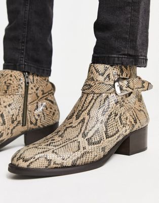 Эксклюзивные ботинки челси H by Hudson Asher из бежевой кожи с тиснением под змею с кубинскими ремешками H by Hudson