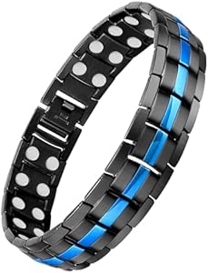 Feraco Magnetic Bracelet for Men Titanium Steel Magnetic Bracelet for Men with Double Row Magnets Adjustable (Black) Feraco