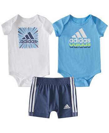 Боди и шорты с логотипом для маленьких мальчиков, комплект из 3 предметов Adidas