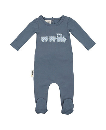 Baby Boys Gingham Train Footed Coverall MANIERE