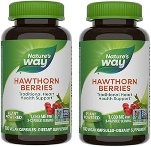 Nature's Way Hawthorn Berries - Traditional Support for Heart Health* - Non-GMO Project Verified - Herbal Supplement - Gluten Free - 180 Vegan Capsules (Веганские капсулы) Nature's Way