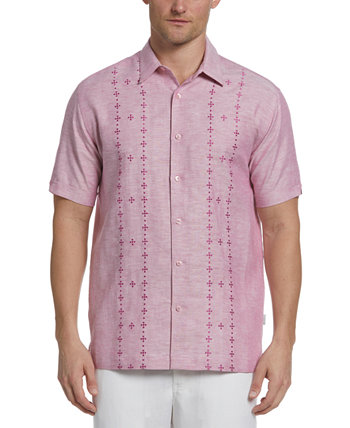 Мужская рубашка на пуговицах с перекрестно окрашенной геовышитой вставкой большого и высокого роста Cubavera