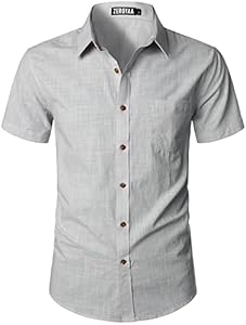 ZEROYAA Men's Fitted Cotton Linen Casual Short Sleeve Button Up Shirts Lightweight Beach Tops with Pocket Zeroyaa