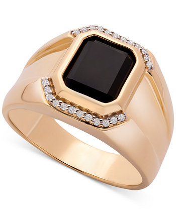Мужское кольцо с ониксом и бриллиантом (1/20 карата) из стерлингового серебра с покрытием из 14-каратного золота Macy's