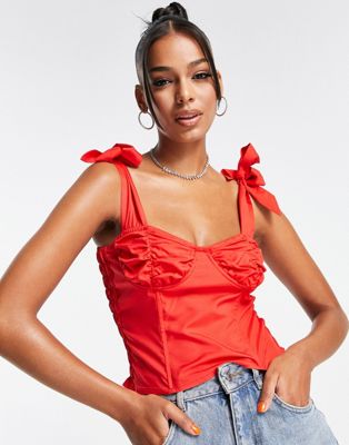 Femme Luxe tie strap corset top in red Femme Luxe