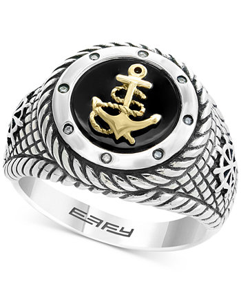 Мужское якорное кольцо EFFY® с ониксом (11 мм) и бриллиантами из стерлингового серебра и золота 585 пробы EFFY Collection