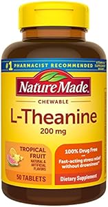 Nature Made Chewable L Theanine 200mg, L-Theanine Supplement for Stress Relief, 50 Chewable Tablets, 50 Day Supply Nature Made