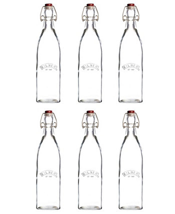 Set of 6 Square Clip Top Bottles Kilner