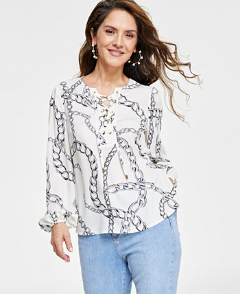 Petite Long-Sleeve Lace-Up Blouse, Created for Macy's I.N.C. International Concepts