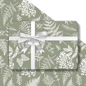 JarThenaAMCS Botanical Wrapping Paper - Mini Roll - 17 In x 32.8 Ft Sage Green Plant Leaves Gift Wrap Paper for DIY Art Crafts Wedding Birthday Holiday Party Supplies JarThenaAMCS