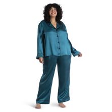 Plus Size Lilac+London Satin Pajama Shirt & Pajama Pants Sleep Set Lilac+London