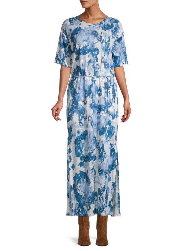 Льняное платье макси с акварельным принтом Palo Joie