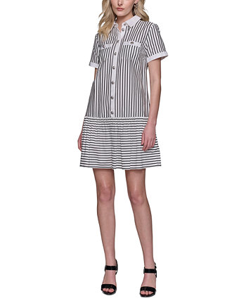Women's Striped Button-Front Dress Karl Lagerfeld Paris