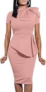 LAGSHIAN Women Fashion Peplum Bodycon Short Sleeve Bow Club Ruffle Pencil Party Dress LAGSHIAN