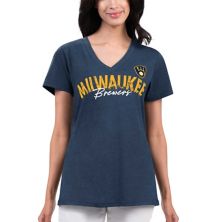 Женская темно-синяя футболка с v-образным вырезом G-III 4Her by Carl Banks Milwaukee Brewers Key Move In The Style