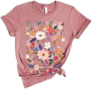 Women Boho Wildflowers Cottagecore Shirt Vintage Butterfly Floral Botanical Graphic Tees Garden Lover Tops Ymoshoe