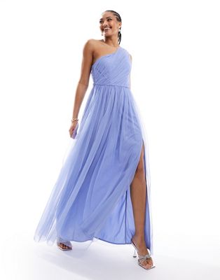Anaya Bridesmaid tulle one shoulder maxi dress in soft blue Anaya