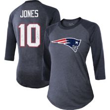 Women's Majestic Threads Mac Jones Navy New England Patriots Player Name & Number Raglan Tri-Blend 3/4-Sleeve T-Shirt Majestic Threads