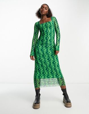 Зеленое платье миди с длинными рукавами Y.A.S Krizza Y.A.S