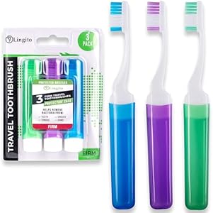 Lingito Travel Toothbrushes Firm, Mini Toothbrush with Toothbrush Cover, Camping Toothbrush, Travel Size Toothbrush with Toothbrush Case Portable Toothbrush, Adults Travel Toothbrush Kit (3 Pack Firm) Lingito