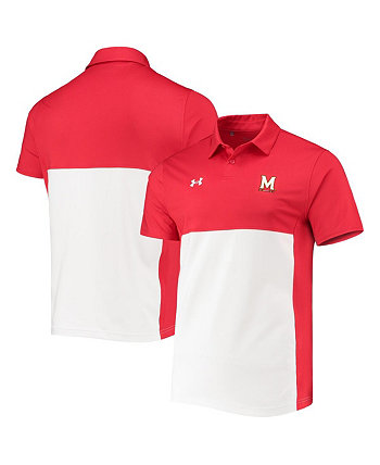 Мужская красно-белая рубашка поло Maryland Terrapins 2022 Blocked Coaches Performance Under Armour
