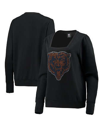 Women's Black Chicago Bears Winners Square Neck Pullover Sweatshirt Cuce