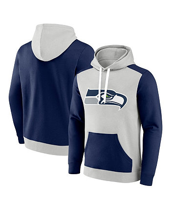 Мужской флисовый пуловер с капюшоном Seattle Seahawks Big and Tall Team серебристого и темно-синего цвета Fanatics