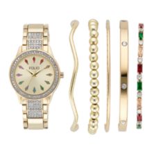 Набор золотых блестящих часов и составного браслета Folio для женщин Folio