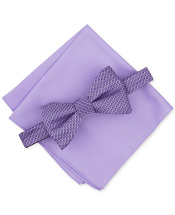 Men's Galway Mini-Chevron Bow Tie & Solid Pocket Square Set, Created for Macy's Alfani