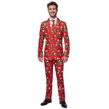 Мужской костюм Slim-Fit с новогодними елками и звездами Suitmeister и галстук Suitmeister