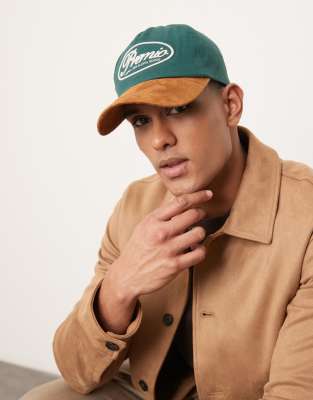 ASOS DESIGN vintage varsity fit preppy cap in green with contrast peak faux suede peak ASOS DESIGN