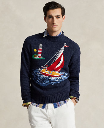 Men's Regular-Fit Sailboat Intarsia-Knit Sweater Polo Ralph Lauren