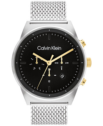 Мужские серебристые часы-браслет из нержавеющей стали 44 мм Calvin Klein