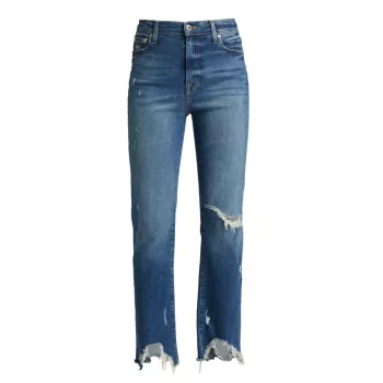 Эластичные укороченные джинсы до щиколотки River с высокой посадкой и эффектом потертости Jonathan Simkhai