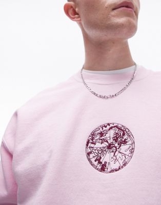 Topman oversized fit sweatshirt with zodiac print in washed pink TOPMAN