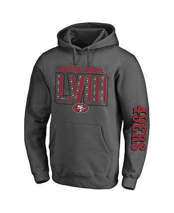 Мужской пуловер с капюшоном цвета «Хезер» темно-серого цвета San Francisco 49ers Super Bowl LVIII Big and Tall Fanatics
