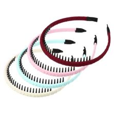 4pcs Women Teeth Comb Headbands Non-slip Hair Hoop Wine Red Beige Pink Blue Unique Bargains