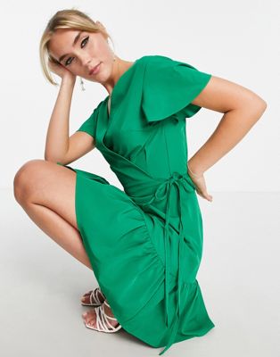 Зеленое платье мини с короткими рукавами и оборками Saint Genies Saint Genies