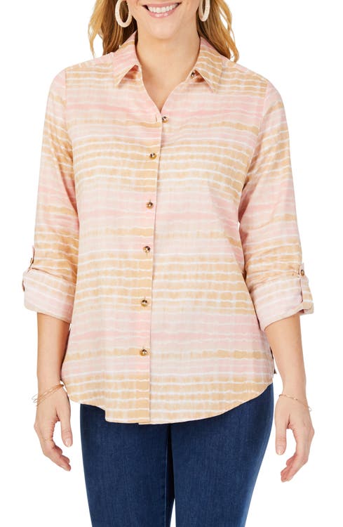 Zoey Northern Lights Tie Dye Cotton Sateen Button-Up Shirt FOXCROFT