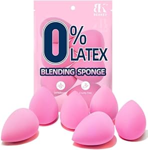 BEAKEY Super Soft Makeup Sponge Set of 6, Makeup Sponges for Foundation, Liquid (Жидкость), Cream and Powder (Порошок), Pink Beauty Sponge for Blending, 0 Latex Blender, Christmas Stocking Stuffers for Adults BEAKEY