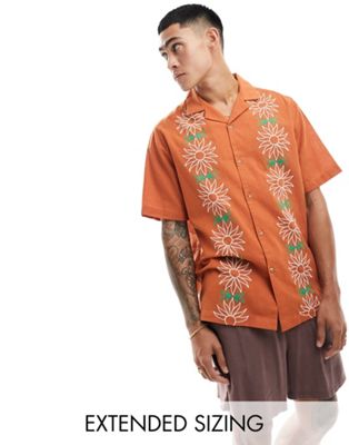 ASOS DESIGN relaxed camp collar shirt with floral applique in orange ASOS DESIGN