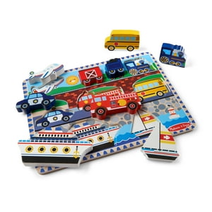 Melissa & Doug Vehicles Wooden Chunky Puzzle - Plane, Train, Cars, and Boats (9 pcs) - FSC Certified Melissa & Doug