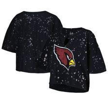 Women's Majestic Threads Black Arizona Cardinals Bleach Splatter Notch Neck Crop T-Shirt Majestic Threads