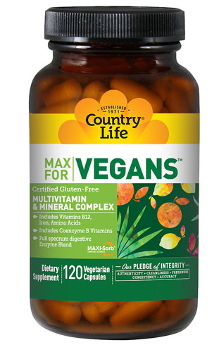 Country Life Max для веганов Мультивитаминный и минеральный комплекс — 120 веганских капсул Country Life