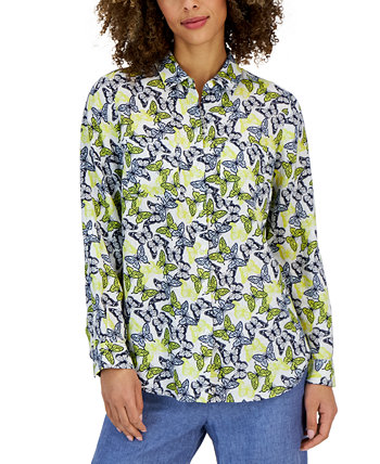Women's Linen Butterfly Tab-Sleeve Shirt, Created for Macy's Charter Club