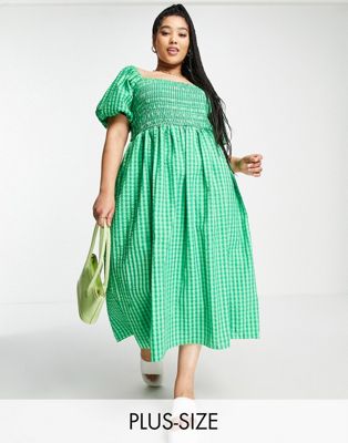 Зеленое текстурированное платье миди в мелкую клетку Never Fully Dressed Plus Never Fully Dressed Plus
